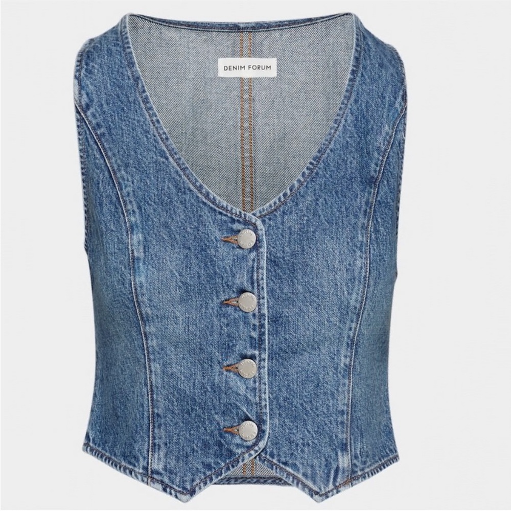 Denim Forum Blue Denim Button-Front Vest